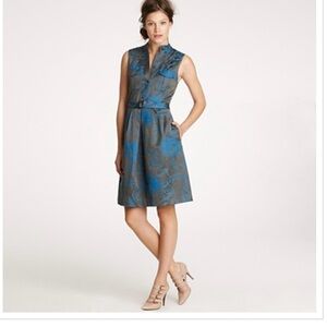 J Crew Bonnie Toile Jacquard Belted Dress
In “Blue Pesto” color